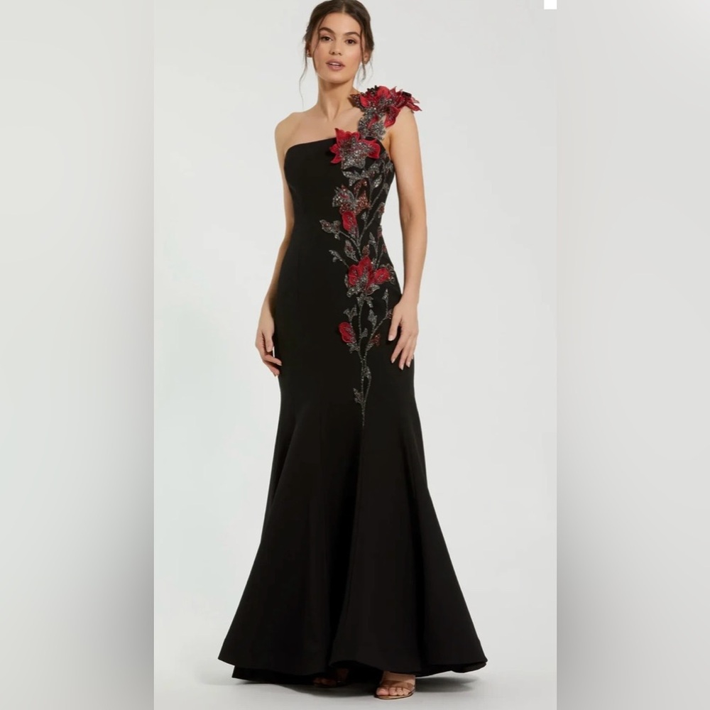 Mac Duggal Black Off The Shoulder Embroidered Mermaid Gown style #11779